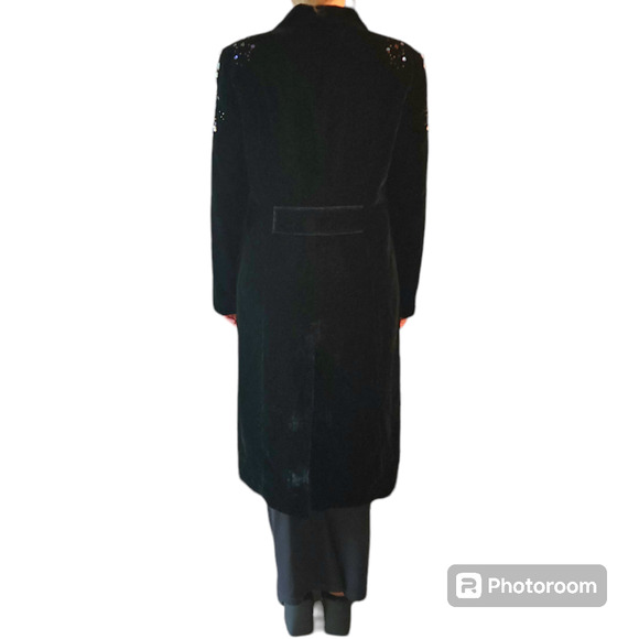 Vintage Newport News Black Embellished Shoulders Velvet Button Duster Jacket 10 - Picture 6 of 10